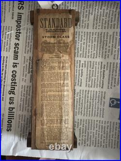 Early Antique Tin And Wood Standard Barometer/Thermometer Chas E. Large