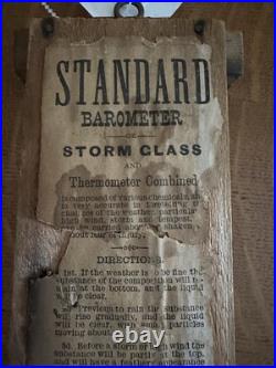 Early Antique Tin And Wood Standard Barometer/Thermometer Chas E. Large