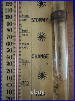 Early Antique Tin And Wood Standard Barometer/Thermometer Chas E. Large