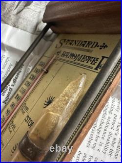 Early Antique Tin And Wood Standard Barometer/Thermometer Chas E. Large