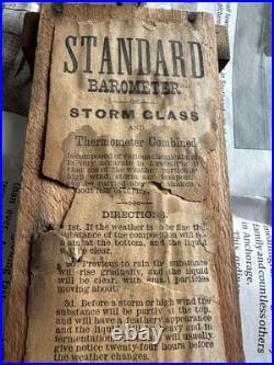 Early Antique Tin And Wood Standard Barometer/Thermometer Chas E. Large