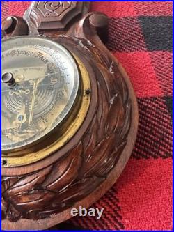 English Antique Carved Walnut Barometer Weather station