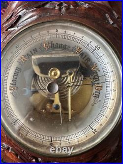 English Antique Carved Walnut Barometer Weather station