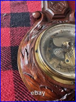 English Antique Carved Walnut Barometer Weather station