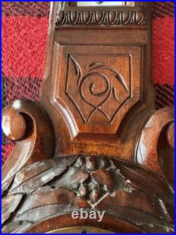 English Antique Carved Walnut Barometer Weather station