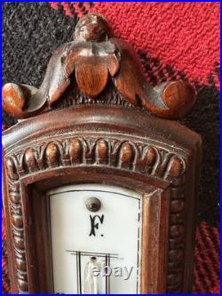 English Antique Carved Walnut Barometer Weather station