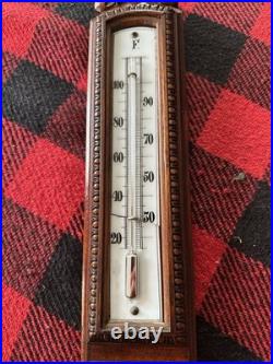 English Antique Carved Walnut Barometer Weather station
