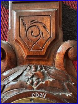 English Antique Carved Walnut Barometer Weather station