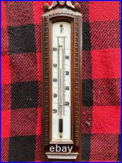 English Antique Carved Walnut Barometer Weather station
