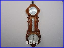 English Barometer With Clock And Temperature Gauge Fahrenheit
