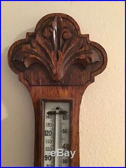 English Oak antique barometer thermometer. Great Condition For an 85 Year Old