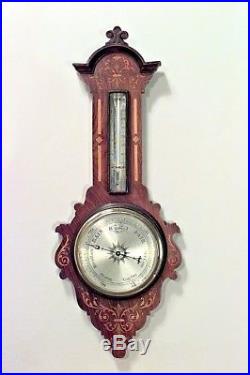 English Victorian Shaped Rosewood and Inlaid Wall Barometer