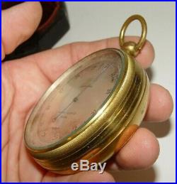 Estate Antique Brass Andrew Lloyd London Pocket Compensated Barometer With Case #5