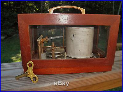 Excellent Half Size Vintage French Maxant Mahogany Barograph WORKS FINE