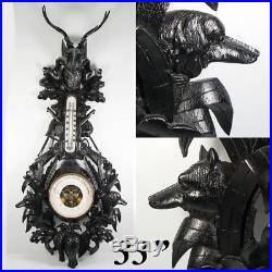 Exceptional 19th C. Antique Black Forest Barometer, Stag, Carved Dog and Fox