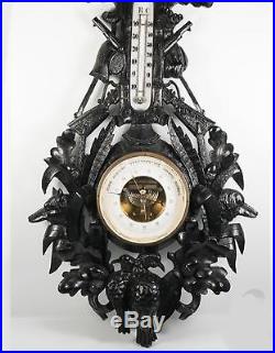 Exceptional 19th C. Antique Black Forest Barometer, Stag, Carved Dog and Fox