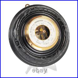 Exceptional Antique German Barometer by Lufft in Hand-Carved Solid Ebony Case