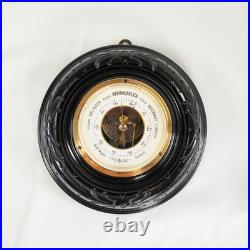 Exceptional Antique German Barometer by Lufft in Hand-Carved Solid Ebony Case