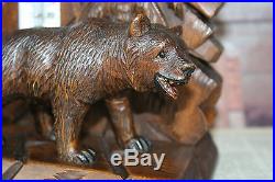 Exclusive Swiss BLACK forest wood carved Bear Barometer circa 1920