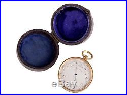 FREE SHIP Antique Victorian Brass Pocket Barometer in Leather Case