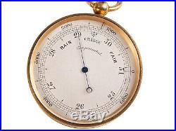FREE SHIP Victorian Brass Pocket Barometer in Original Leather Case