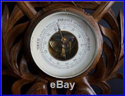 FRENCH CARVED WOOD BLACK FOREST BAROMETER THERMOMETER