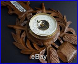 FRENCH CARVED WOOD BLACK FOREST BAROMETER THERMOMETER