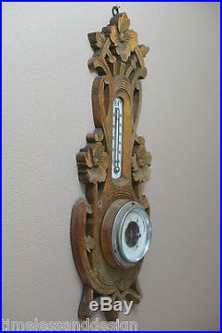 Fine german JUGENDSTIL Weather Station carved Walnut original condition