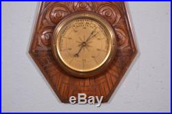 French Antique Art Deco Barometer Thermometer Weather Station Walnut Wood