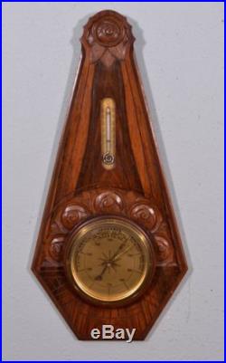 French Antique Art Deco Barometer Thermometer Weather Station Walnut Wood (D)