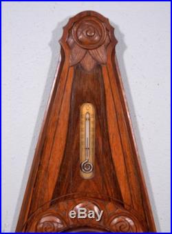 French Antique Art Deco Barometer Thermometer Weather Station Walnut Wood (D)