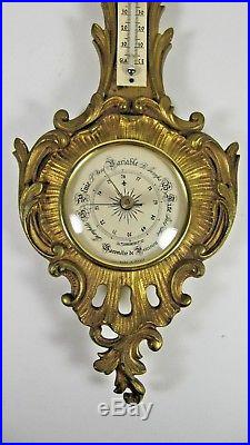 French Bronze Barometer Antique Gilt Wall Hanging Thermometer Rococo Ornate