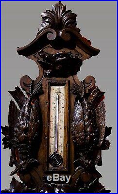 French Carved Walnut Aneroid Barometer