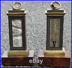 French Empire Pair Desktop Garniture Calendar Thermometers On Rouge Marble Base