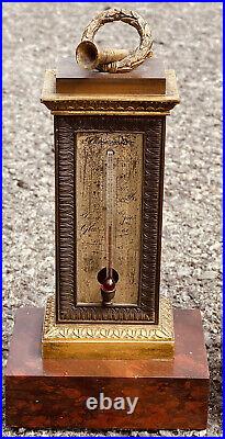 French Empire Pair Desktop Garniture Calendar Thermometers On Rouge Marble Base
