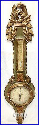 French Louis XVI Style Gilded And Painted Wood Wall Barometer