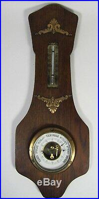 French Oak Wooden Barometer Antique Wall Art Nouveau Thermometer Weather Station