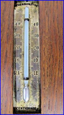 French Oak Wooden Barometer Antique Wall Art Nouveau Thermometer Weather Station