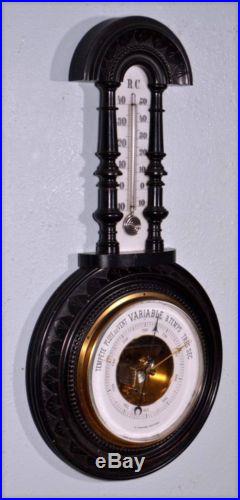 French Second Empire Barometer Thermometer Napoleon III Ebony Carved Wood