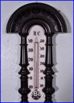 French Second Empire Barometer Thermometer Napoleon III Ebony Carved Wood (D)