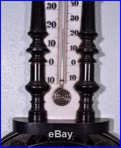 French Second Empire Barometer Thermometer Napoleon III Ebony Carved Wood (K)