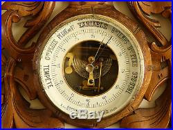 French antique wood carved wall aneroide barometer thermometer paris vintage