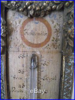 French antiquity barometer / thermometer xix èm bronze and wood style louis xvi