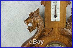 French wood carved Dragon chimaera animal figurines wall barometer