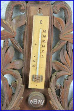 French wood carved black forest design dragons gothic barometer 1960