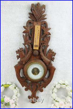 French wood carved black forest design dragons gothic barometer 1960