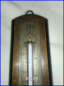 GORGEOUS 19th cent. Antique wall thermometer on inlaid plaque. 1889
