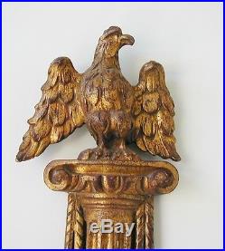 GORGEOUS ANTIQUE GILTWOOD BAROMETER CASE WITH CARVED EAGLE & FRENCH RIBBONS