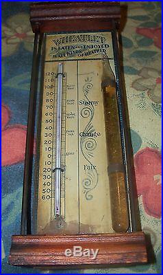 GOTHIC C. 1900 WHEATLET WALL MOUNT DRUGSTORE ADVERTISING THEMOMETER BAROMETER