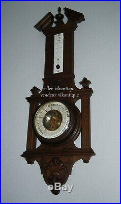 Genuine Antique Barometer in wood, metal, brass and bevelled glass